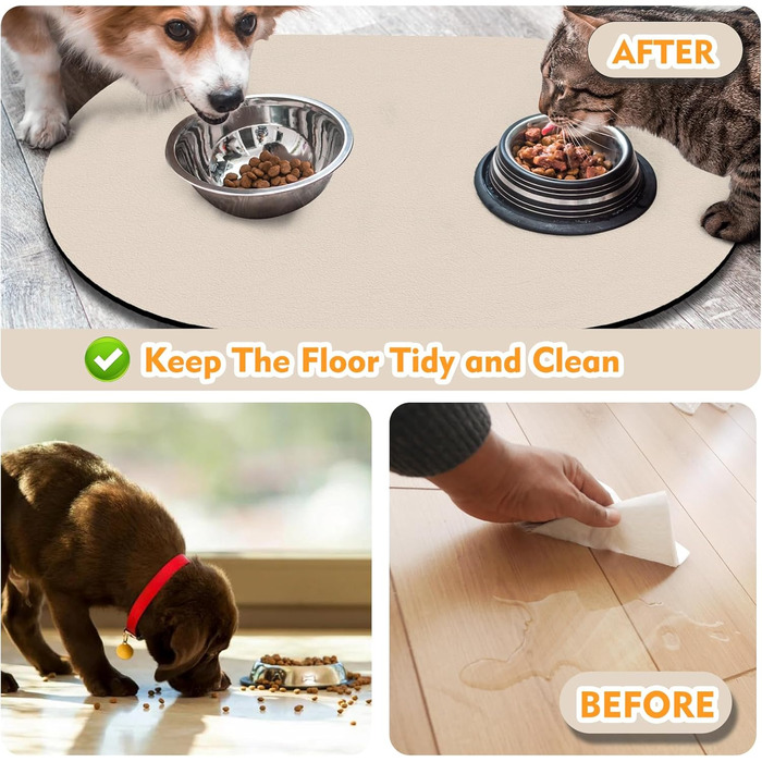 Нековзна підкладка під миску для собак, вбираюча підкладка для собак і котів, 61x40.5 см, для кількох тварин, сумісна з автоматичними годівницями та двома мисками, бежева