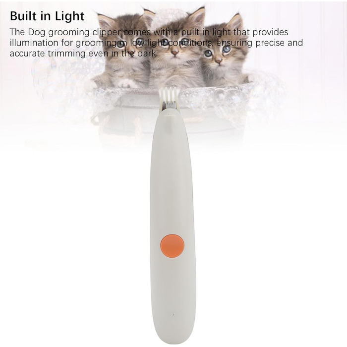Бездротовий тример для собак з підсвічуванням, 2 швидкості, регульований, для грумінгу навколо очей, вух та мордочки (сіро-білий)