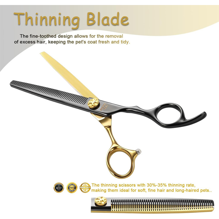 Професійна вигнута ножиці для грумінгу собак, 19.1 см, 440C сталь, чорний та золотий, з декоративним гвинтом