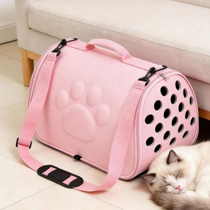 М'яка переноска для тварин - переноска для собак та котів з плечовим ременем для прогулянок | Легка переноска для цуценят та маленьких собак | Для ветеринарних візитів, міських активностей та подорожей | Рожева, L