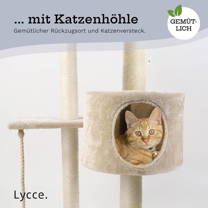 Кігтеточка Lycce Katzenbaum Tower - багатоповерхова з сизалю та плюшу, бежева, 230-260 см, XL