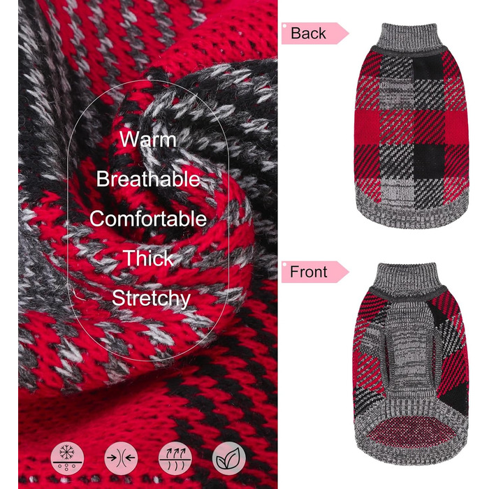 Пуловер для собак та котів, теплий, м'який, осінь/зима, розміри XXS-XS, сірий+червоний