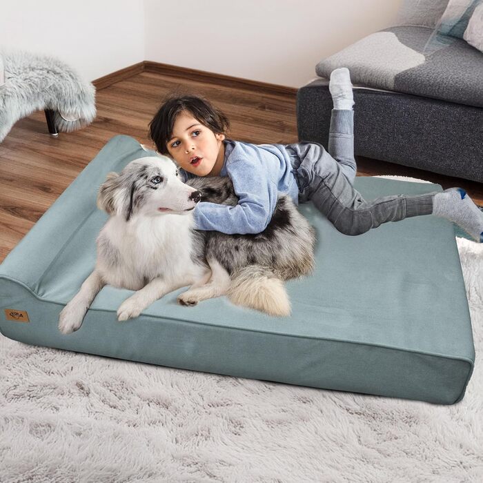 Ліжко для собак Sytopia XXL з Memory Foam, 17.8 см товщиною, велике, ортопедичне, для собак старше 45 кг, водовідштовхувальний та пральний чохол, внутрішнє вкладення, блакитний колір