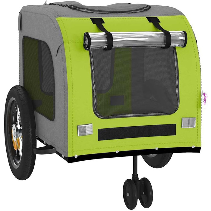 Причіп для тварин на велосипед з місцем для зберігання, зелено-сірий, для собак та котів