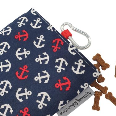 Сумка для ласощів для собак з магнітом та карабіном з тканини - червоно-білі анкери