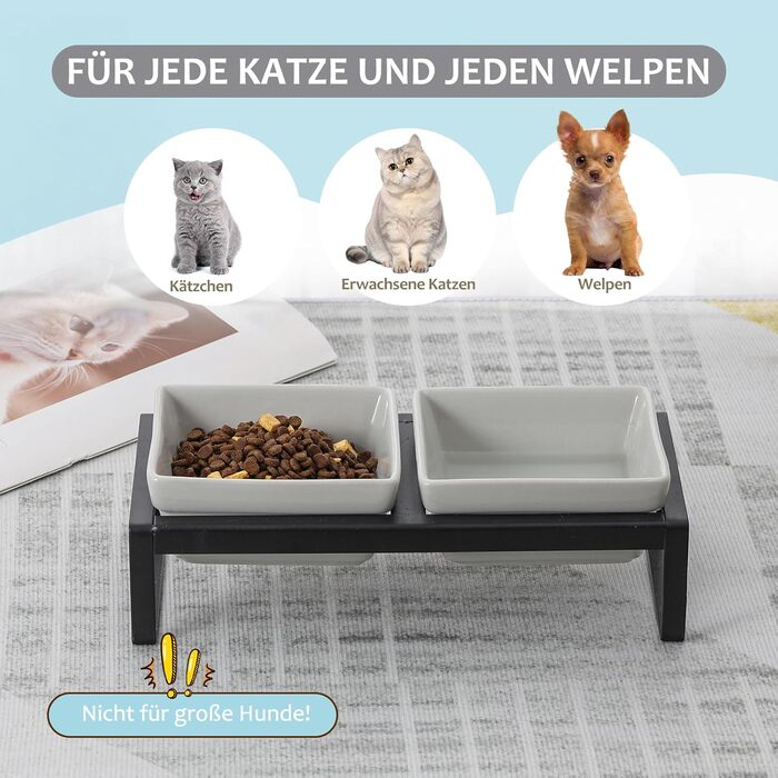 Підвищена годівниця для котів та собак HCHLQLZ, 2 шт. по 280 мл, кераміка, сіра