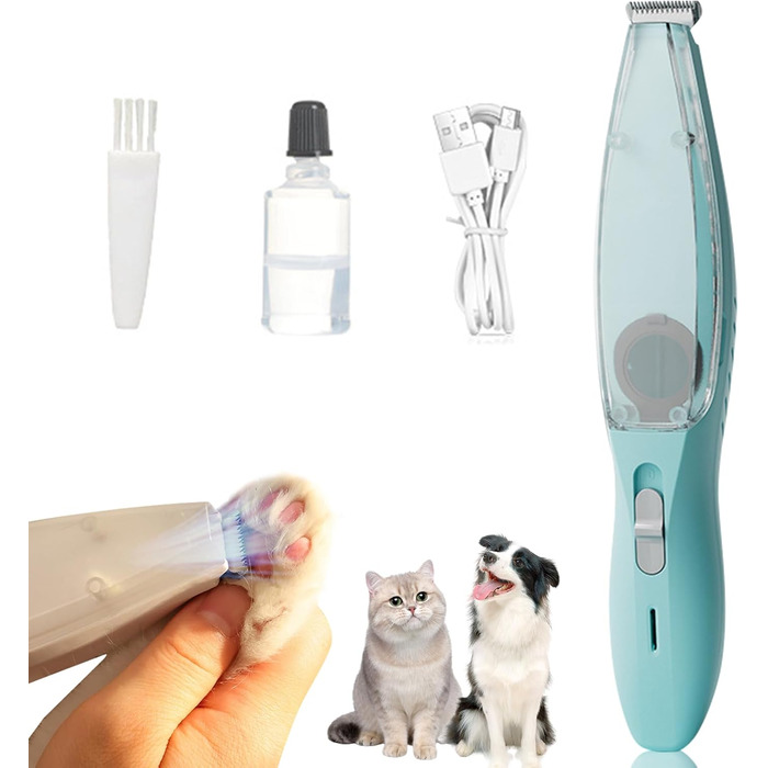 Професійний триммер для собак з пилососом та LED-підсвічуванням, для грумінгу лап, вух, обличчя. Підходить для собак та котів (Блакитний)