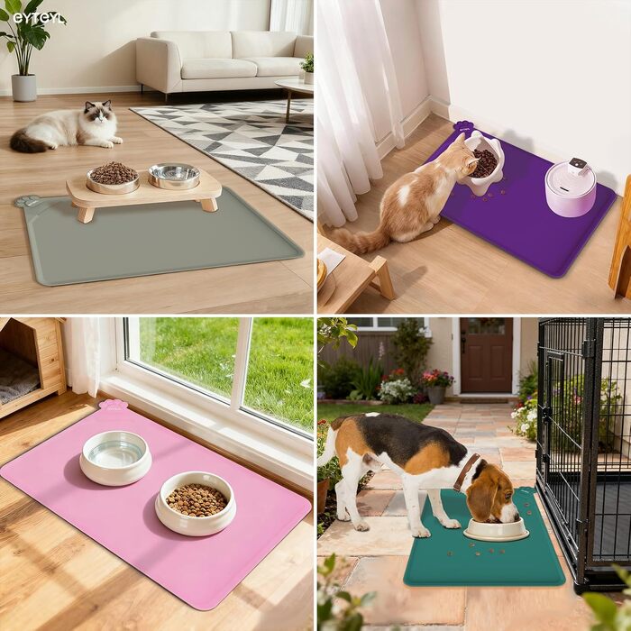 Водонепроникний килимок для годування домашніх тварин з високими бортиками, 55 x 38 см, силіконовий, нековзний, для собак, котів, запобігає розливанню води (Вулкан-червоний)