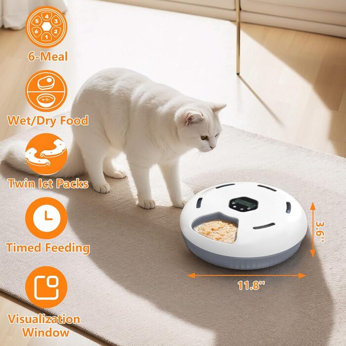 Автомат для годування котів Lafisun, 6 порцій, з охолодженням, програмований таймер, для вологого корму