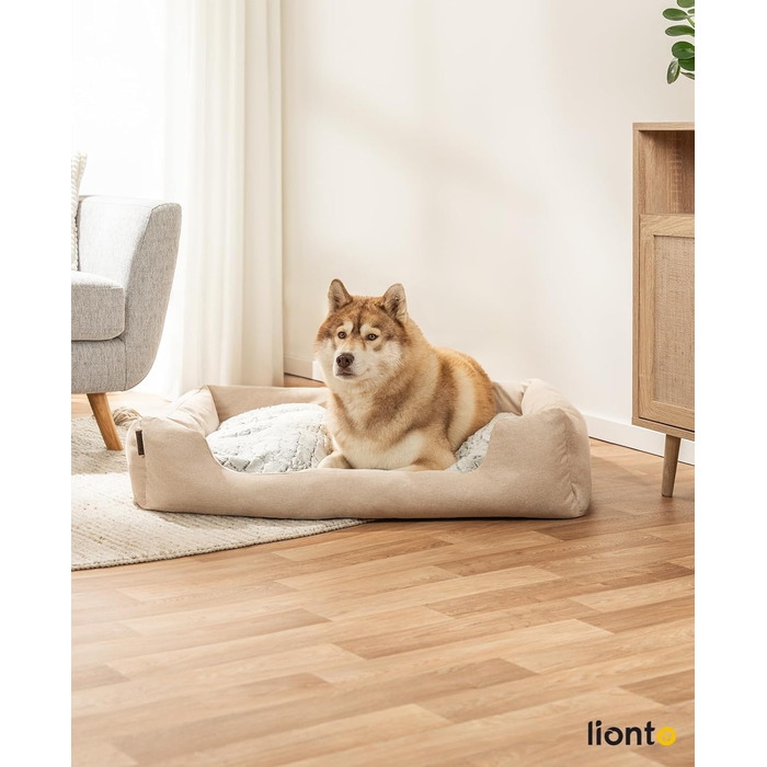 Кругле ліжко для собак та котів Lionto з м'яким зміненим подушками, комфортне та затишне, бежеве, 110x80 см