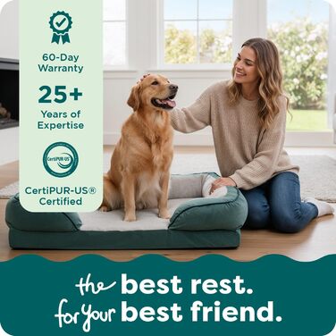 Крісло-лежанка для собак великих порід Furhaven з піною з пам'яті, знімний та пральний чохол, до 81,6 кг, ультра-м'яке штучне хутро та велюр, контурний матрац, XXXL (102 x 71 x 24 см, Celadon Green)
