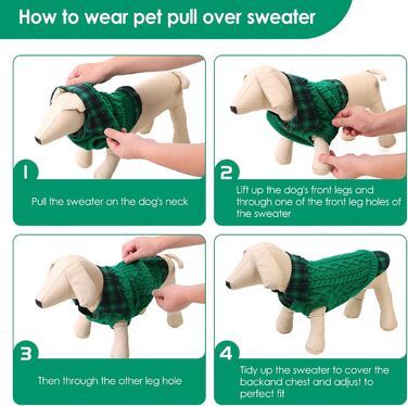 Теплий собачий светр CITE TOILE з візерунком у клітинку, комір-гетр та отворами для повідка – зимовий одяг для собак маленьких, середніх та великих порід, светр для котів на Різдво (L, Зелений)