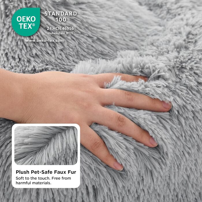 Кругле ліжко для котів та собак BEDSURE, Ø 50 см, плюшеве, сіре, 50x50x13 см