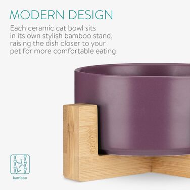 Набір мисок для котів та собак Navaris з підставкою Babus - 2 миски з кераміки, фіолетовий матовий (S)