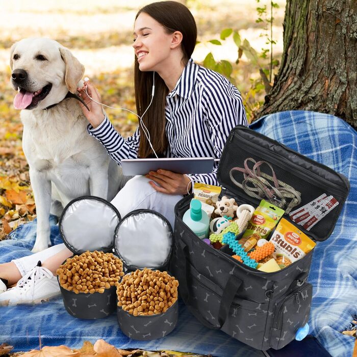 Чемодан-переноска для собак MyDays, валіза для тварин, переноска на вихідні з розкладним миском (Чорний)