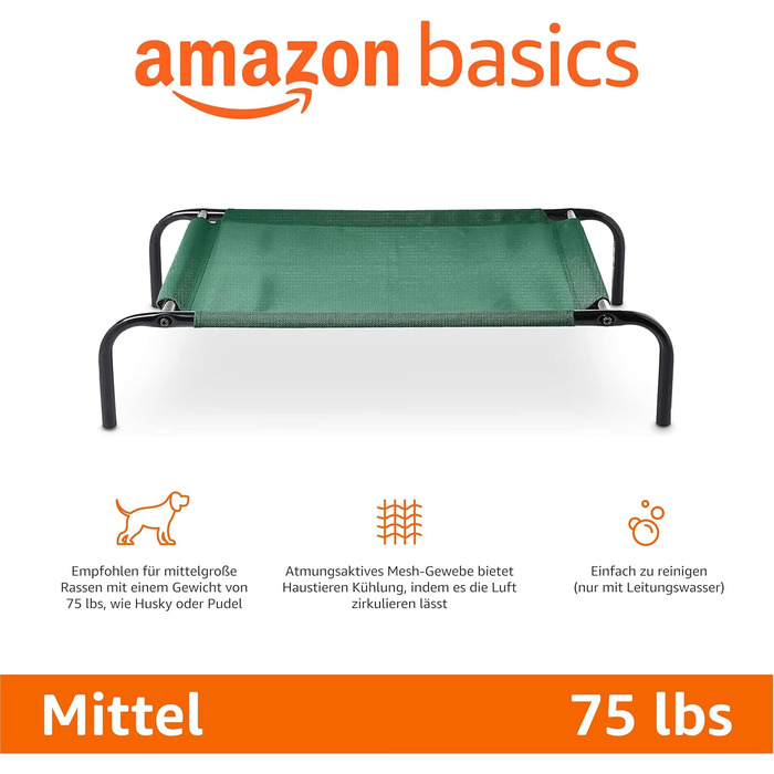 Крісло-лежанка для собак Amazon Basics, зелене, розмір M, 110 x 65 x 19 см
