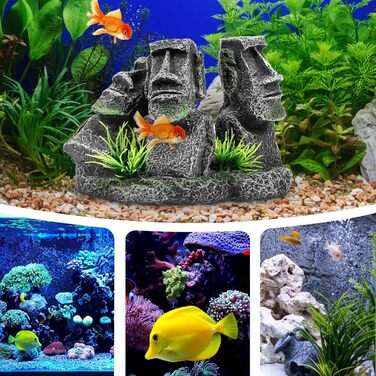 Декорація для акваріума Moai – голова острова Пасхи, скульптура Ahu Akivi, укриття для риб, прикраса для прісноводного та морського акваріума, ландшафтний орнамент, бренд minkissy