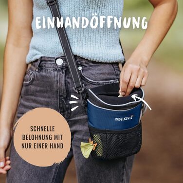 Сумка для ласощів для собак Rudelkönig - практична сумка для прогулянок та дресирування собак, фідер для собак з дозатором кульок для прибирання (Basic, Blue)