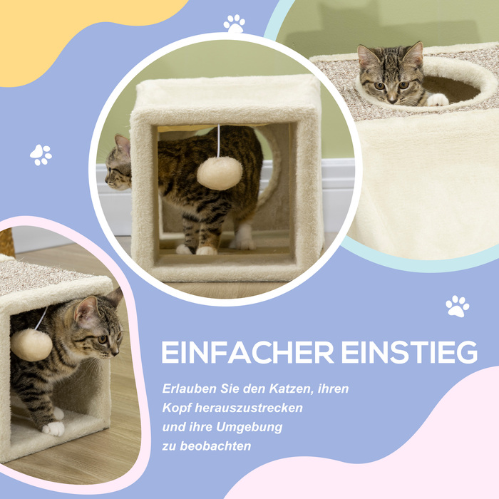 PawHut Котячий тунель з іграшкою Play Ball Cat, ігровий тунель Sisal, коричневий+бежевий, 98x30x30 см | Aosom