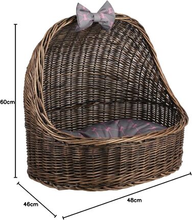 Плетіний лежак для кота з подушкою, з лози (темно-коричневий/сірий)