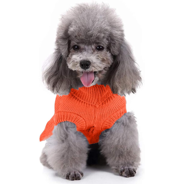 Світшот для маленьких собак, в'язаний одяг для котів, теплий зимовий одяг для кошенят, цуценят, розмір XS, світло-блакитний (XX-Small, сукня-помаранчевий)