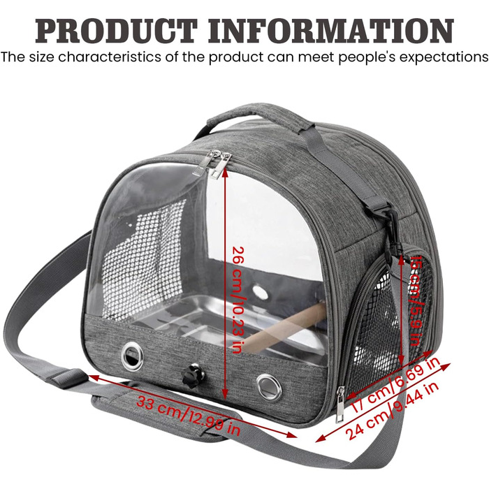 Рюкзак для птахів, переноска для птахів, транспортний контейнер для птахів. Переносний клітка для птахів, сумка-переноска з дерев'яною жердкою, нержавіюча таця для папуг, щуряків, хвилястих понічок.