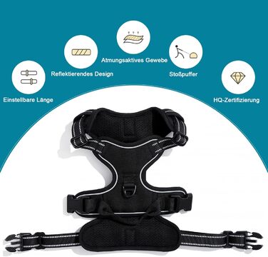 Шлейка для собак FSROOMZ Anti-Pull для маленьких та середніх порід, м'яка, з підкладкою, регульована, дихаюча, світловідбиваючі смуги, шлейка для собак, що не тягнуть, розмір S