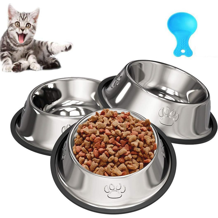 Набір мисок для котів з нержавіючої сталі (3 шт.) - миски для їжі та води для котів та маленьких собак