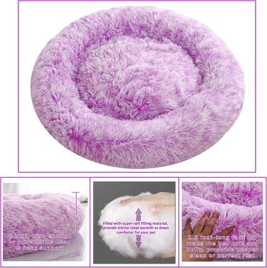 Крісло-гніздочко для собак XXL, кругле, знімний та пральний чохол, антистресове, штучне хутро, м'яке та затишне ліжко для домашніх тварин (100 см, фіолетовий)