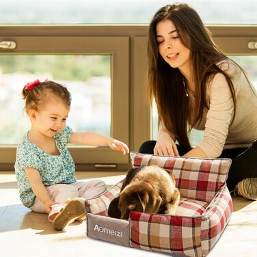 Ортопедичне ліжко для собак PETCUTE, велике, середнє, знімний чохол, неслизьке дно, м'яке диван-ліжко, сірий, з підтримкою спини (L, червона спинка)