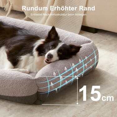 Крісло-ліжко для собак великих порід, XXL, знімний чохол, неслизьке, з підголовником, 106x76x20 см, сірий