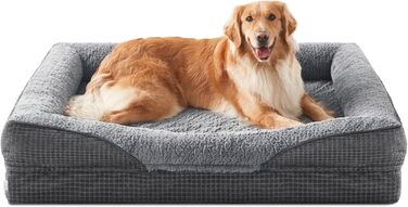 Ортопедичне ліжко для собак FURTIME, середній розмір, з піною з пам'яті, кошик для собак великих порід, знімний та пральний, з неслизьким покриттям, високий борт, диван для собак, 89 x 64 x 18 см (XL(107x81x19cm), сірий)