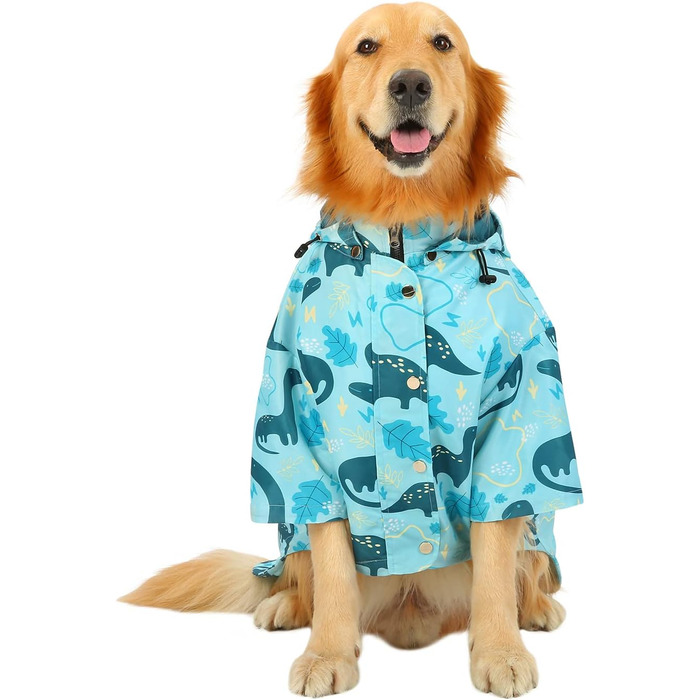 Дощовик для собак HDE, двошаровий, на блискавці, з капюшоном, розмір 3XL, дизайн динозавр
