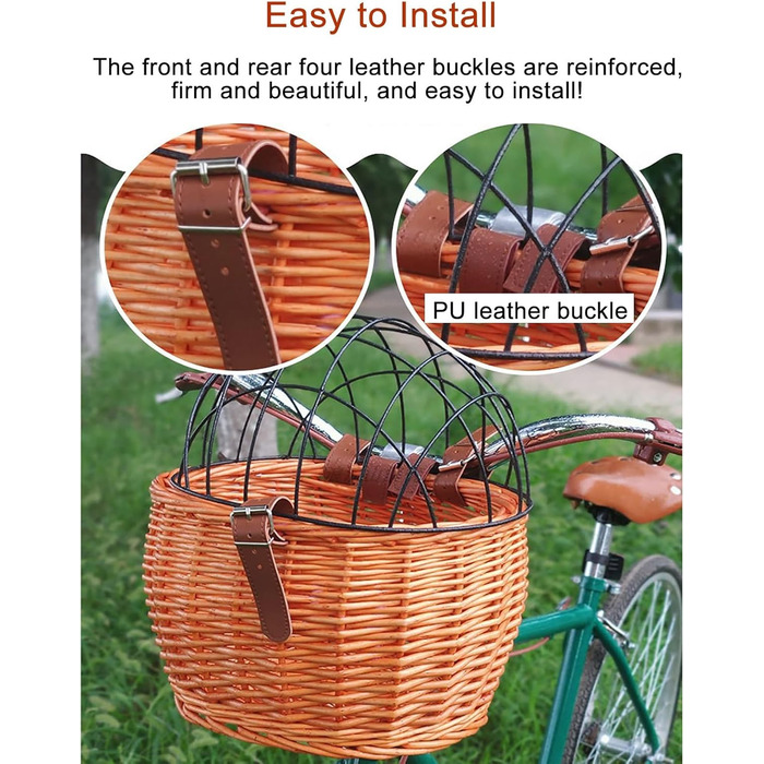 Кошик для тварин на велосипед, плетіння з лози, переноска для собак і котів, передній велосипедний кошик з сіткою, легкий знімний кошик для зберігання, ротанг, коричневий