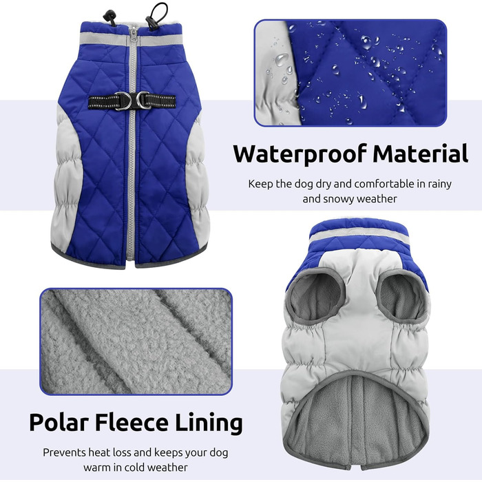 Зимовий теплий одяг для собак: водонепроникна куртка з підкладкою з вовни, для маленьких та середніх собак, блакитна, розмір XS
