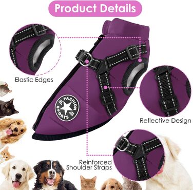 Водонепроникний собачий плащ з ніжками, теплий зимовий плащ для собак, куртка для собак з отвором для шлейки, середній розмір (Lila M)