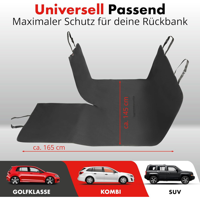 Захист для багажника WALSER Cäsar: килимок з боковим захистом, універсальний, для собак, чорний (захист заднього сидіння)