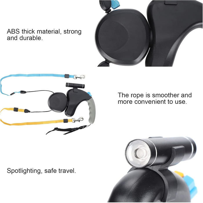 Подвійна собача шлейка, висувна шлейка з LED-підсвічуванням для двох собак, з фіксатором, регульована шлейка для домашніх тварин з двома головами, 9,8 футів, поворот на 360° без перекручування (Чорний)