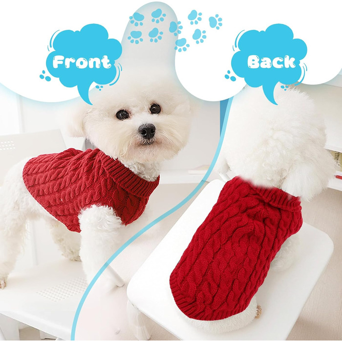 Теплий пуловер для собак маленьких порід (білий + червоний, 2 шт., M)