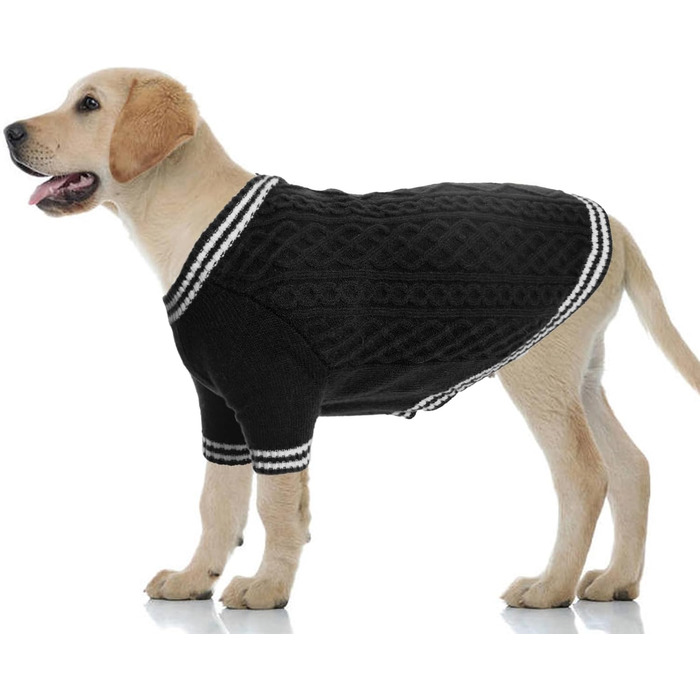 Чорний вовняний пуловер для собак Liebedd, 3XL - пуловер для дрібних та середніх порід (Даксель, Віндгорн)