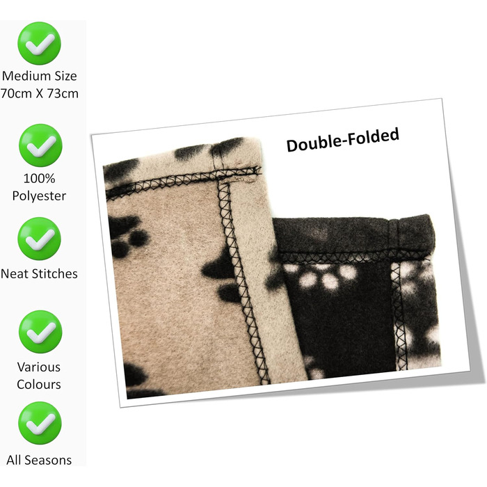 М'яка тепла флісова ковдра з відбитками лап для котів, цуценят та собак, пральна, для подорожей (Бежева, 70 x 73 см, 1 шт.)