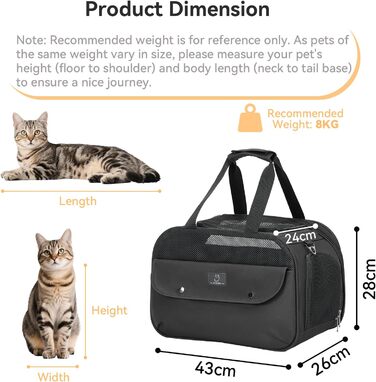 Транспортний бокс для котів та собак 4 PET - для кабіни літака/автомобіля, легкий, з безпечними пряжками та сіткою, чорний