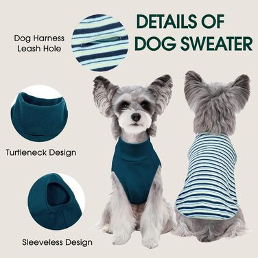 Пуловер для собак Kuoser, 2 шт., XS, флісова жилетка, теплий одяг для маленьких собак, темно-синій та смугастий, XS