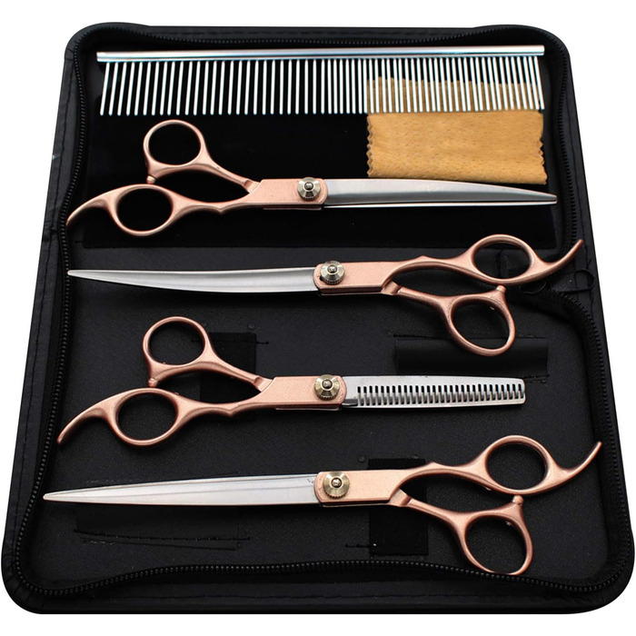 Набір професійних ножиць для грумінгу собак та котів з нержавіючої сталі 5-в-1, з гребінцем та чохлом