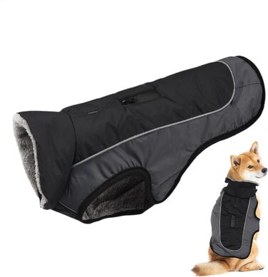 Водонепроникний теплий зимовий одяг для собак | Зимова куртка для собак з регульованими ремінцями, з флісовою підкладкою, чорного кольору
