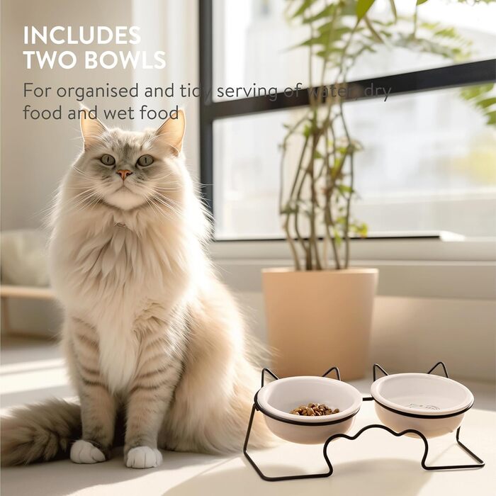 Навіс Keramik Katzennapf mit Metallständer - Erhöhter Katzennapf - Katzennapf Keramik - Katzennapf erhöht - Futterstation Katzen - Spülmaschinen- und Mikrowellensicher Weiß/Grün (Schwarz/Weiß)