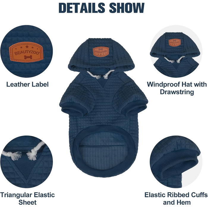 Світшот для великих собак BEAUTYZOO з кишенями, одяг для собак, для хлопчиків та дівчаток, вафельна тканина, ламінована бавовна, халат для тварин з отвором для шапки, розмір 2XL (довжина спини: 68.6 см, обхват грудей: 90.2 см, обхват шиї: 63.5 см), колір: