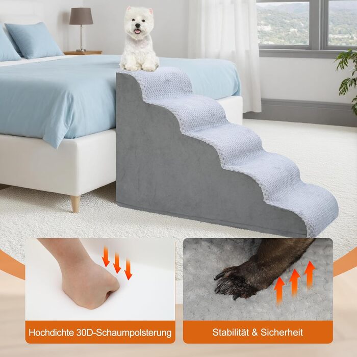 Східці для собак KSIIA, 3 сходинки, 40 см, для маленьких собак та котів, знімний водостійкий чохол, для ліжка, дивану, софи та авто, 40x57x40 см, сірий колір