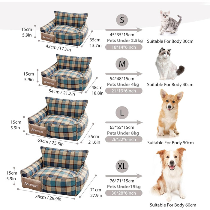 Ортопедичне ліжко для собак середніх та великих порід PETCUTE з знімним, пральним чохлом, антиковзним дном та м'яким диваном, блакитного кольору з підголовником