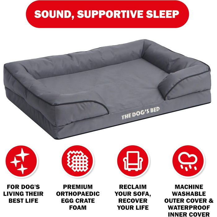 Ортопедичне лежанка для собак з ефектом пам'яті, велика, сіро-срібна, водовідштовхувальна, знімні чохли